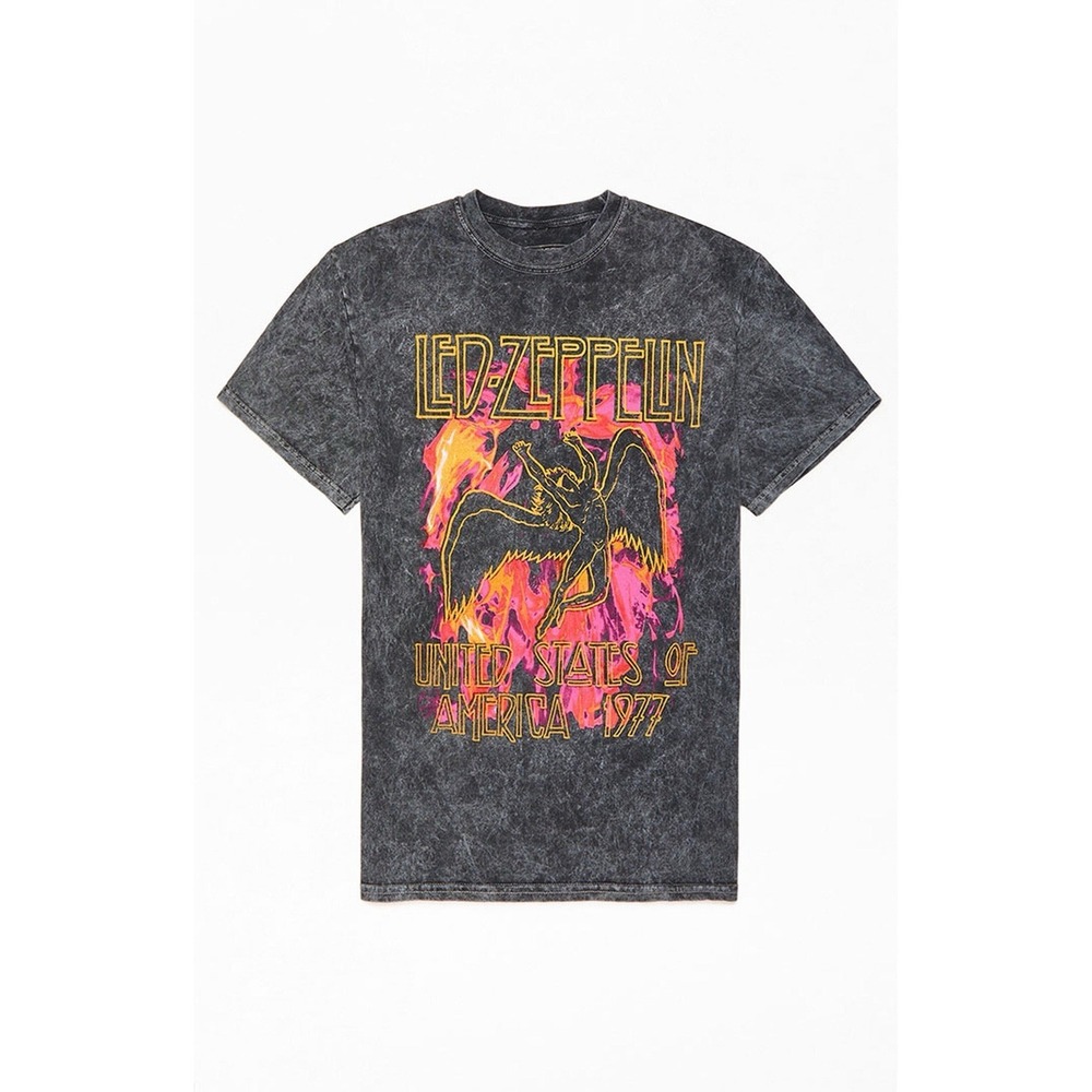 Led Zeppelin Grey Acid Wash T-Shirt Band Graphic Tee‎ Small